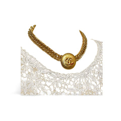 Vintage CHANEL nice and heavy golden chain necklace with round sunburst CC mark. Gorgeous jewelry. Best gift idea. 060312ac1