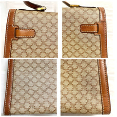 Vintage Celine cream beige triomphe macadam pattern handbag with brown leather trimmings. Classic purse from 90s Celine. 071104ac2