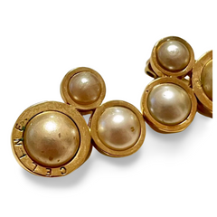 Vintage Celine golden 3 round frame faux pearl earrings. Classic jewelry piece back in the era. 061001ac2