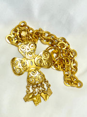 Vintage Chanel thick chain statement necklace with spiral petal flower, clover CC top and dangling leaves. Gorgeous jewelry. 070204ac2