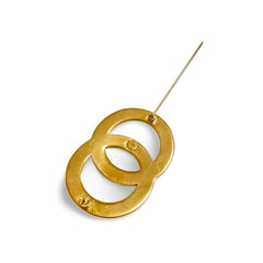 Vintage Celine golden brooch in double circle, round motif with embossed logo. Great vintage gift. Can be a scarf pin. 050929ya1