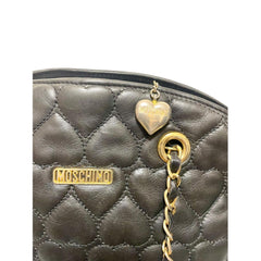 Vintage MOSCHINO Black Heart Quilted Lambskin Leather Shoulder Bag Gold Chain Purse 080830ys2