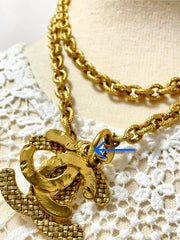 Vintage CHANEL heavy chain necklace with large and small woven design CC mark pendant top. Gorgeous masterpiece jewelry. 070107ac2