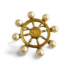 Vintage Chanel golden ship rudder design brooch with faux pearls and CC mark. Must have jewelry. Great gift. 050312ac3