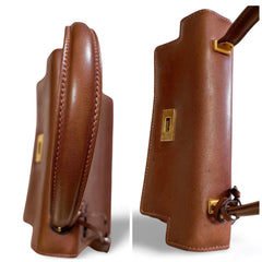 80's vintage BALLY brown boxcalf leather kelly bag with gold tone hardware closure. Classic masterpiece handbag. 060118ya