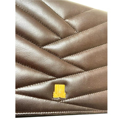 Vintage LANVIN dark brown lambskin clutch shoulder bag in chevron stitch design with iconic golden logo motif. Rare beautiful bag. 080922ac2