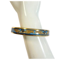 1990s Vintage HERMÈS Egyptian Cloisonné Enamel Gold Tone Bangle Blue Cleopatra PM Made in Austria 081006ac1