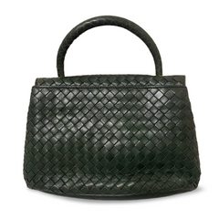 Vintage Bottega Veneta dark green intrecciato woven leather handbag. Rare masterpiece. 070324ac