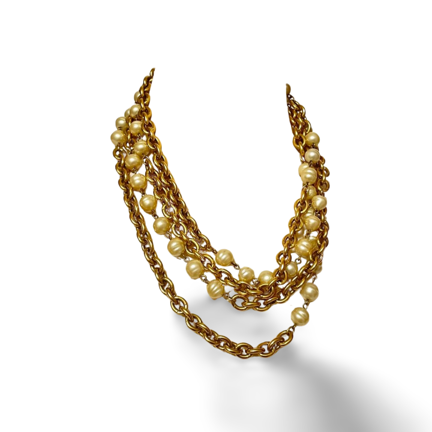 Vintage CHANEL double chain necklace with round faux pearls. Classic and Gorgeous masterpiece for the rest of your life. 060820ac3