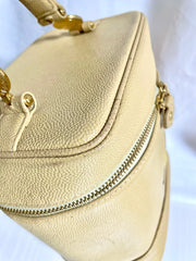 Vintage Gianni Versace cream yellow vanity large purse with golden logo charms. Perfect gift idea. Lady Gaga style. 041205ac2