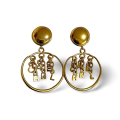 Vintage CHANEL golden round motif and logo letter dangling earrings. Rare and adorable jewelry for your collection. 060820ac2