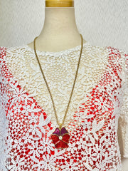 Vintage Yves Saint Laurent golden chain necklace with purple and red pansy flower top. 061001ac1