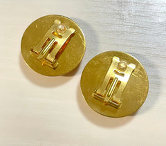 1990s Vintage HERMÈS Cloisonné Round Earrings | Orange Stars, Moon & Saturn Motif | Space-Themed Enamel | Classic Clip-On Jewelry. 071121y2