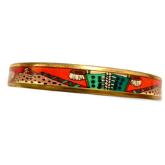 Vintage Hermes gold and red and orange cloisonne enamel bangle with Jaguar couple. CIRCUS. Made in Austria. Cheetah, panther. 070512m2