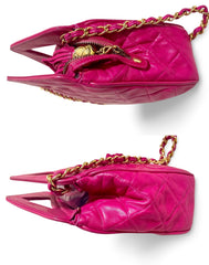 Vintage CHANEL pink lamb leather chain shoulder bag with fringe. Rare triangle handle handbag. Must have purse. 070225ac6
