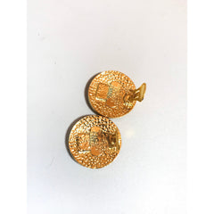 Vintage Gianni Versace round gold tone medusa face motif earrings. Must have Lady Gaga style jewelry piece. Great gift. 060523re4