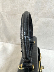 Vintage Gianni Versace black croc embossed leather handbag with Medallion Sunburst charms. Gorgeous masterpiece. 061104y1
