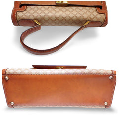 Vintage Celine cream beige triomphe macadam pattern handbag with brown leather trimmings. Classic purse from 90s Celine. 071104ac2