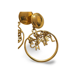 Vintage CHANEL golden round motif and logo letter dangling earrings. Rare and adorable jewelry for your collection. 060820ac2