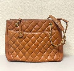 Vintage CHANEL Brown Quilted Leather Classic Tote Bag | 1980s Chain Shoulder Bag with CC Charm | Daily Use CHANEL bag | 071225re1