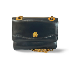 Vintage CELINE black leather shoulder bag with golden triomphe logo motif. Rare Celine purse. 060723ac4