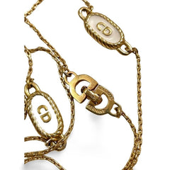 Vintage Christian Dior skinny golden chain necklace with gold and white oval CD charms. Classic Dior jewelry. Long necklace. 060130ac2