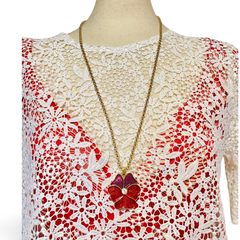 Vintage Yves Saint Laurent golden chain necklace with purple and red pansy flower top. 061001ac1