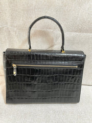Vintage Gianni Versace black croc embossed leather handbag with Medallion Sunburst charms. Gorgeous masterpiece. 061104y1