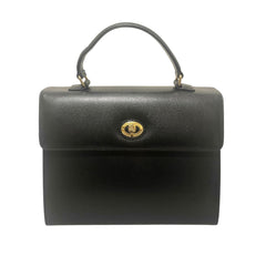 Vintage Burberry genuine black leather handbag with golden logo motif and Nova check linings. Can be shoulder bag. 081005ys1