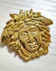 Vintage Gianni Versace gold medusa head face brooch. Can be hat, jacket pin. Great gift idea. 070906m1