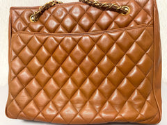 Vintage CHANEL Brown Quilted Leather Classic Tote Bag | 1980s Chain Shoulder Bag with CC Charm | Daily Use CHANEL bag | 071225re1