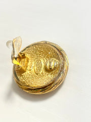 1990s. Vintage CHANEL golden round earrings with twisted frames and CC mark. Classic vintage Chanel jewelry. 070624ac1