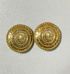 Vintage Yves Saint Laurent golden round logo earring with engraved signature. 0410132