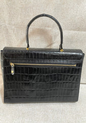 Vintage Gianni Versace black croc embossed leather handbag with Medallion Sunburst charms. Gorgeous masterpiece. 061104y1