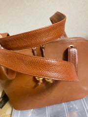 Vintage CHANEL caviar leather double zipper tote bag in brown with golden CC ball charms.  Daily use purse. 060728br1