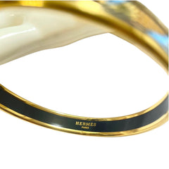 1990s Vintage HERMÈS Egyptian Cloisonné Enamel Gold Tone Bangle Blue Cleopatra PM Made in Austria 081006ac1