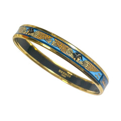 1990s Vintage HERMÈS Egyptian Cloisonné Enamel Gold Tone Bangle Blue Cleopatra PM Made in Austria 081006ac1