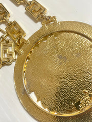 90s Vintage Gianni Versace Runway necklace with extra large Medusa face pendant top. Can be worn as a belt as well. Must have masterpiece. 070818y1