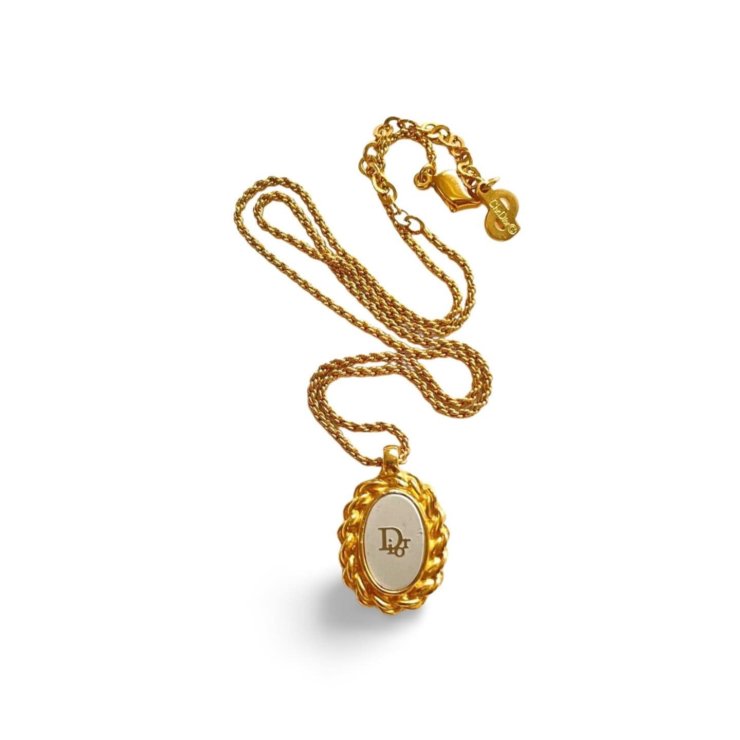 Vintage Christian Dior oval shape pendant top necklace with CD logo. Edwardian design jewelry. Perfect gift. 060402ac4