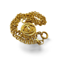 Vintage CHANEL nice and heavy chain necklace with round twisted CC and mirror pendant top. Best gift idea. 051125ya1