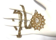 Vintage NINA RICCI statement necklace with oval shape pendant top with pearl and crystal stones. Rare and gorgeous gift. 0405165