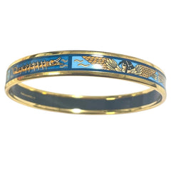 1990s Vintage HERMÈS Egyptian Cloisonné Enamel Gold Tone Bangle Blue Cleopatra PM Made in Austria 081006ac1