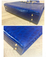 Vintage VERSACE croc embossed blue leather handbag with gold tone buckle motif. Avant Garde Lady gaga style. 070527ac3