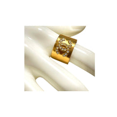 Vintage CHANEL gold tone thick type ring with white crystal CC mark. 060528k1m
