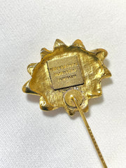 Vintage HERMES gold tone smiley sunshine face brooch pin, hat pin, jacket pin. Bijouterie Fantaisie collection. 070218ys11