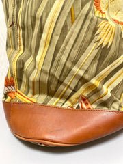 Vintage Salvatore Ferragamo bird and dragonfly print brown leather hobo shoulder bag with drawstrings. Tropical bag. 070520ac5