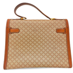 Vintage Celine cream beige triomphe macadam pattern handbag with brown leather trimmings. Classic purse from 90s Celine. 071104ac2