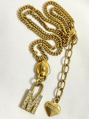 Vintage Moschino chain necklace with zipper pull design M logo heart pendant top. 050806ya1
