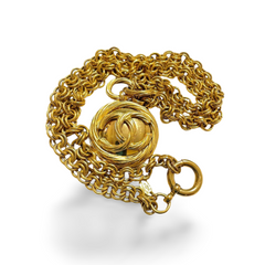 Vintage CHANEL nice and heavy chain necklace with round twisted CC and mirror pendant top. Best gift idea. 051125ya1
