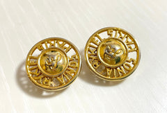 Vintage Sonia Rykiel round golden earrings with logo. Classic design jewelry piece. 0409203